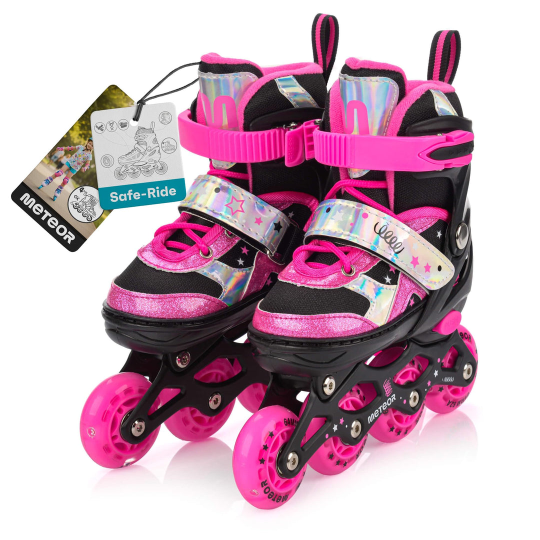 meteor verstellbare 4‑in‑1 Kinder Inline-Skates – Rollschuhe Inliner Schlittschuhe – ABEC‑7 PU‑Räder