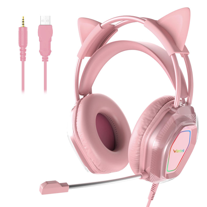 Wantak Katzenohr Kopfhörer mit Mikrofon – Kabel (3,5mm/USB) – Gaming Headset für PC/PS5/Xbox – Noise