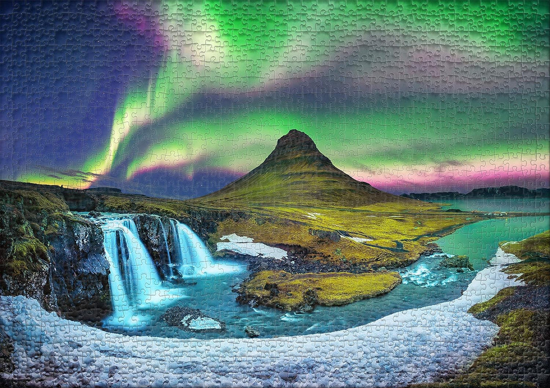 Ulmer Puzzleschmiede - Puzzle „Berg & Licht“ – Klassisches 1000 Teile Puzzle – Puzzlemotiv der Polar