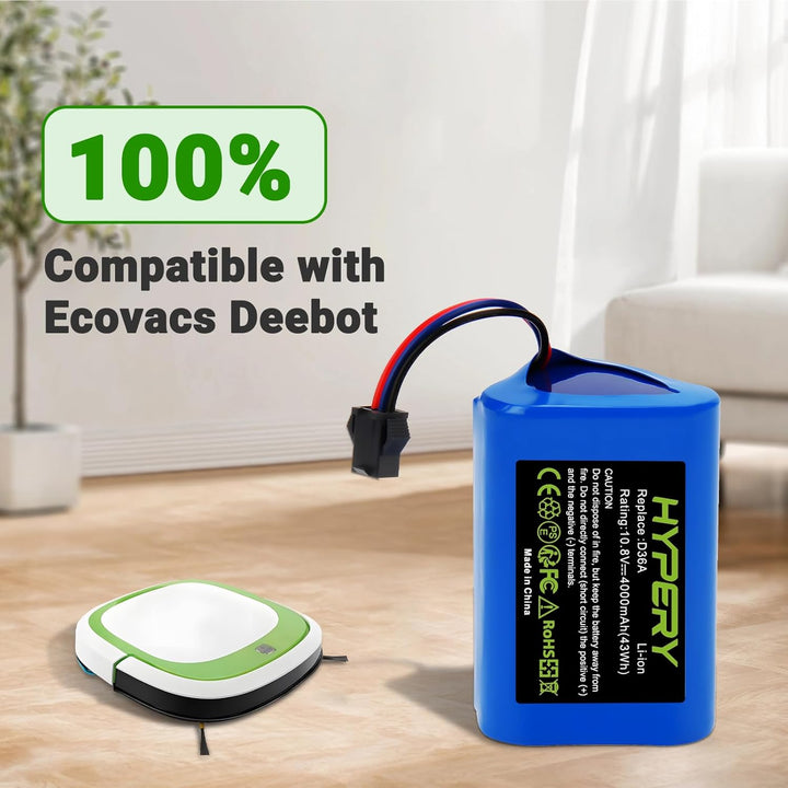 10.8V 4000mAh Ersatz Li-ion Akku für Ecovacs Deebot DA60-Darfon, ZJ1450, TCR360, D36A, D36B, D36C, D