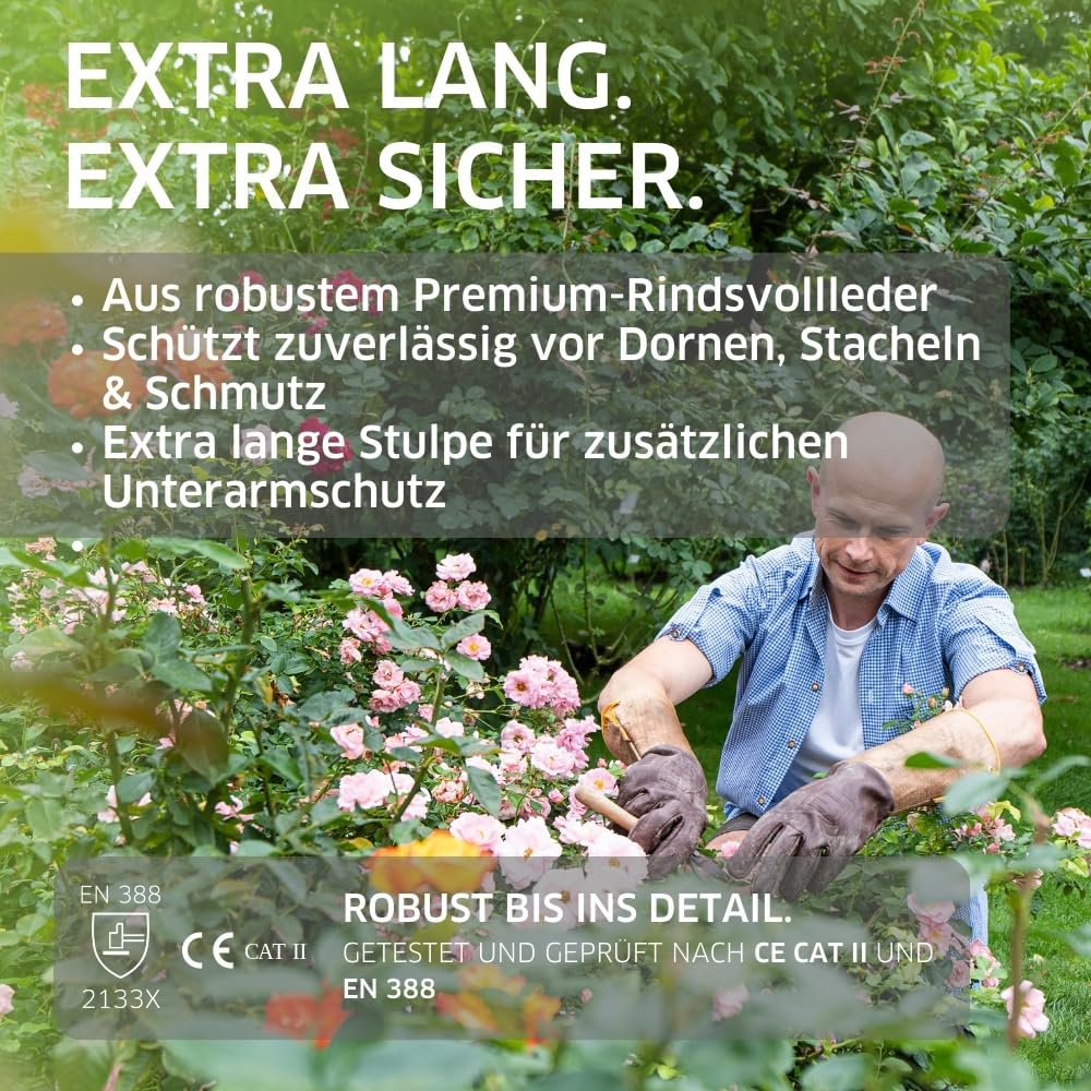 Gebol Ilex | 1 Paar | Grösse M (Gr 8) | Rosenhandschuh aus robustem Echtleder | mit langer Stulpe id