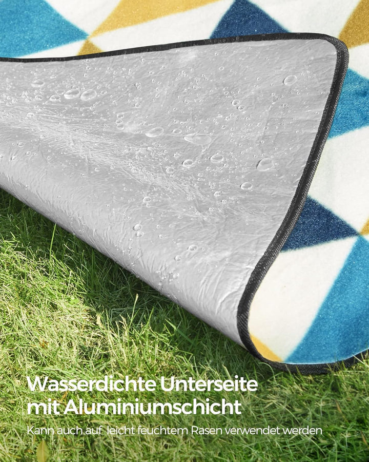 SONGMICS Picknickdecke, 200 x 150 cm, gross, Campingdecke, für Park, Garten, Strand, wasserdicht, fa