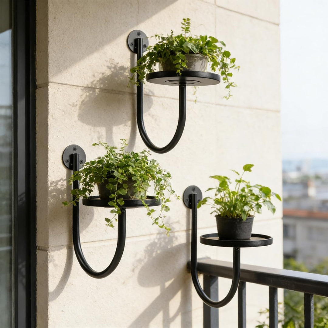 Blumenständer Wandmontage,Blumenständer Metall Schwarz, 3er Set U-Form Pflanzenregal, Pflanzenstände