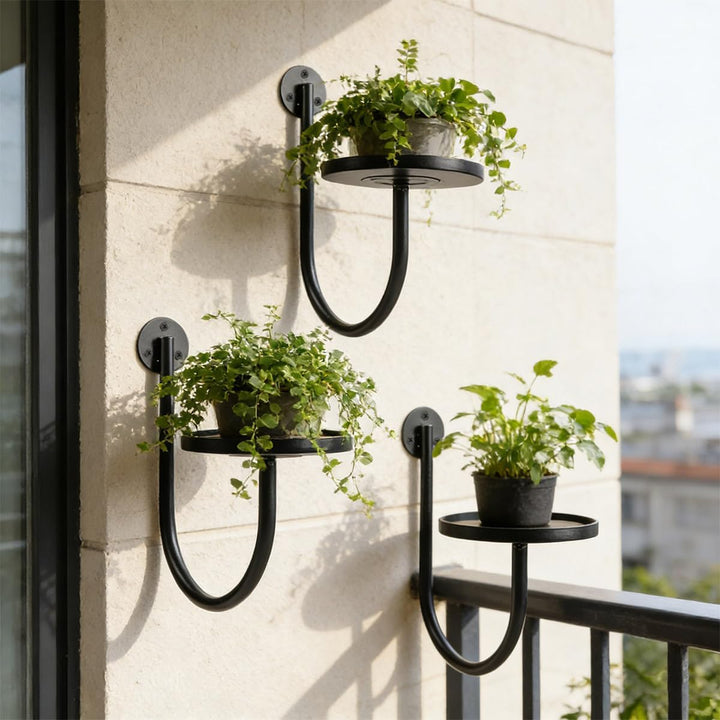 Blumenständer Wandmontage,Blumenständer Metall Schwarz, 3er Set U-Form Pflanzenregal, Pflanzenstände
