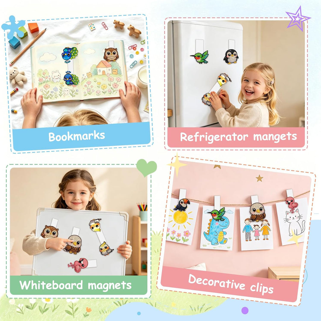 RICUVED 8 Stück Tiere Diamond Painting Kinder Magnetische Lesezeichen, DIY Bastelset Kinder, Geschen