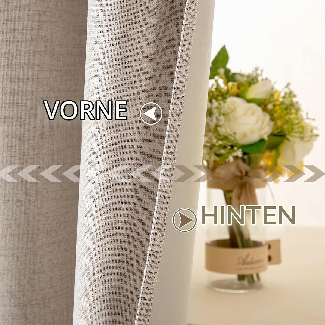 MIULEE Verdunklungsvorhänge mit ösen Gardinen Leinenoptik 2er Set 160 x 140 cm Beige Vorhang Blickdi