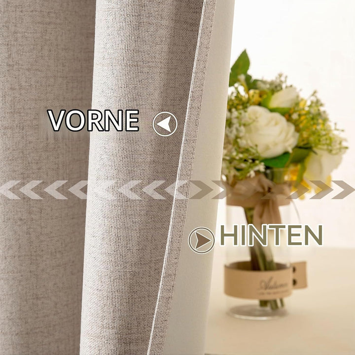 MIULEE Verdunklungsvorhänge mit ösen Gardinen Leinenoptik 2er Set 160 x 140 cm Beige Vorhang Blickdi
