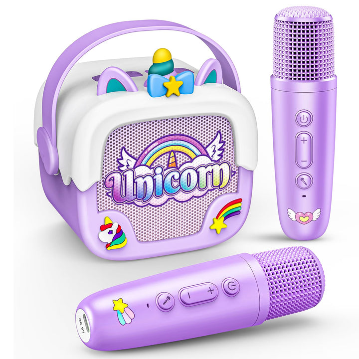 Dislocati Einhorn Karaoke Maschine mit 2 Bluetooth Karaoke Mikrofon, Geschenk Spielzeug für Mädchen