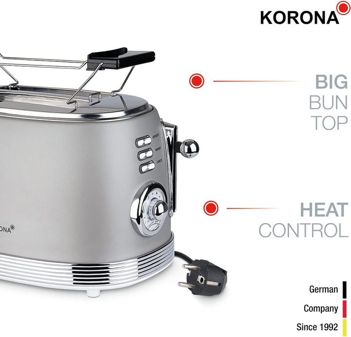 Korona 21667 Toaster | 2 Scheiben | Retro Design | Grau | 6 Bräunungsstufen | Retro | Auftauen,Röste