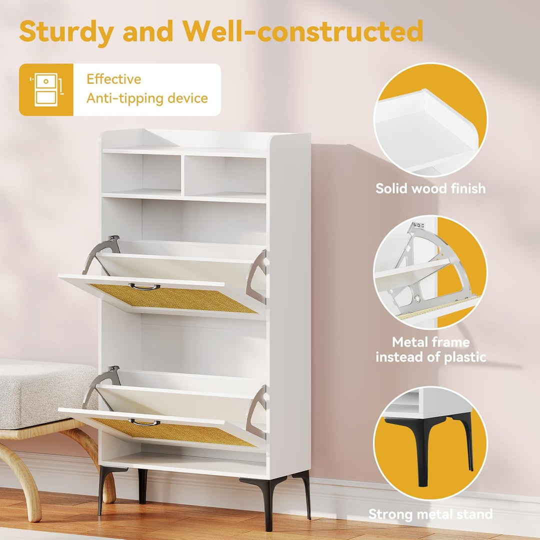 Dripex Schuhschrank, Schuhkipper mit 2 Flip-Schubladen,Schuhregal schmal mit Metallfüssen, verstellb