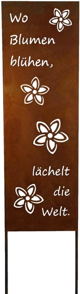Bornhöft Schild Spruchtafel Gartenschild Edelrost rostige Gartendeko 115cm Edelrost (Wo Blumen blühe