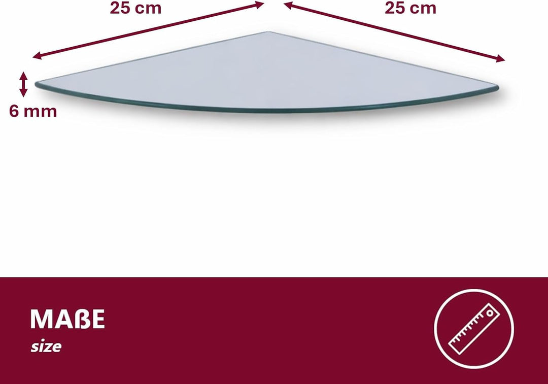 Euro Tische Glas Eckregal 25x25cm, Wandregal für Badezimmer, Duschregal Bad, Glas Badregal mit 6mm E