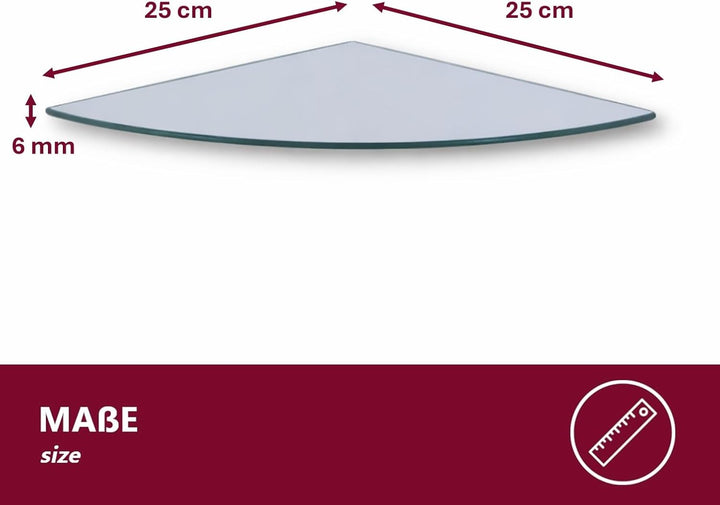 Euro Tische Glas Eckregal 25x25cm, Wandregal für Badezimmer, Duschregal Bad, Glas Badregal mit 6mm E