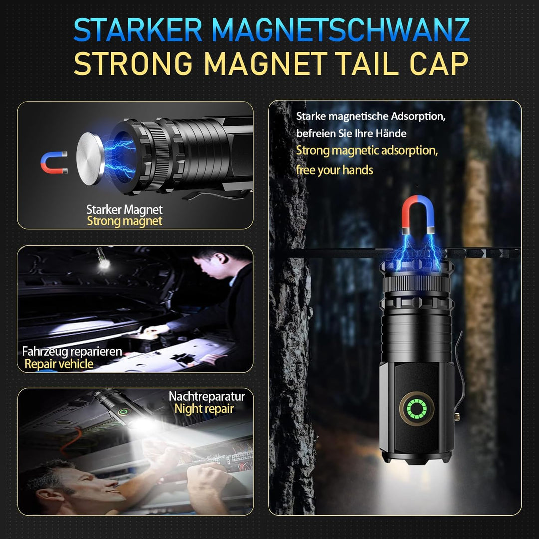 ASORT LED Taschenlampe Mini Extrem Hell，5000 Lumen Aufladbar，5 Lichtmodi kleine Torch mit Magnete un
