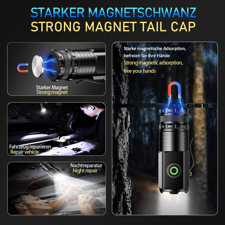 ASORT LED Taschenlampe Mini Extrem Hell，5000 Lumen Aufladbar，5 Lichtmodi kleine Torch mit Magnete un