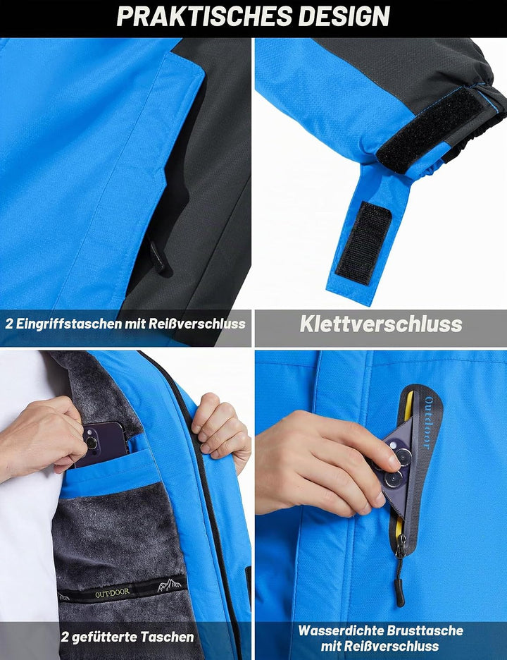 TACVASEN Herren Warme Skijacke Gefütterte Winterjacke Wasserabweisende Funktionsjacke mit Abnehmbare