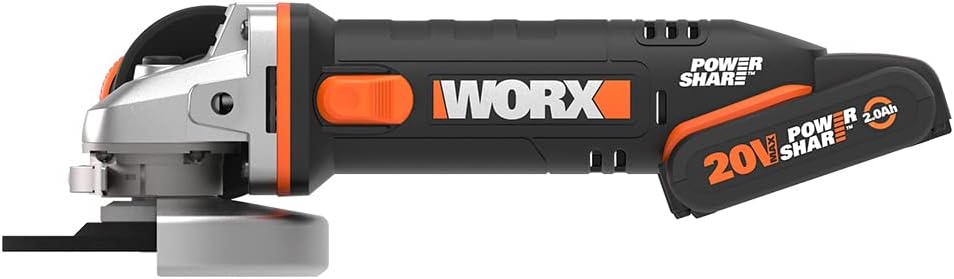 WORX WX800 Li-Ion Akku-Winkelschleifer 20V – Kompakter Schleifer mit schmalem Körper, Zusatzhandgrif