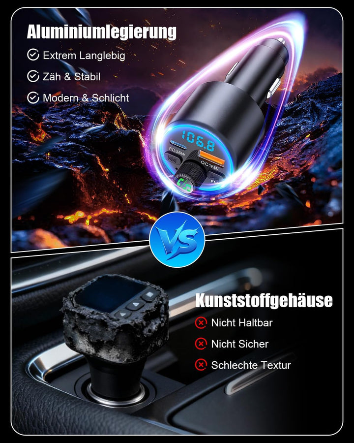EOIWUY Aufgerüsteter Bluetooth Adapter Auto, [Schnellladung] FM Transmitter Auto Bluetooth 5.3 mit P