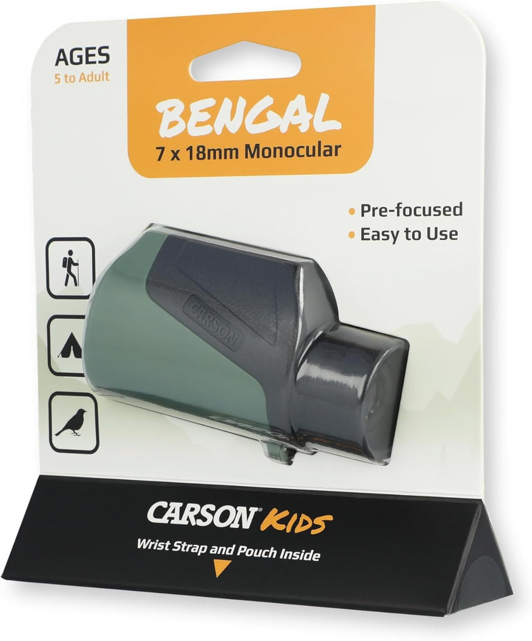 Carson Bengal 7 x 18 mm vorfokussiertes Mint-Spielzeug-Monokular für Kinder, Outdoor-Kinder-Wissensc