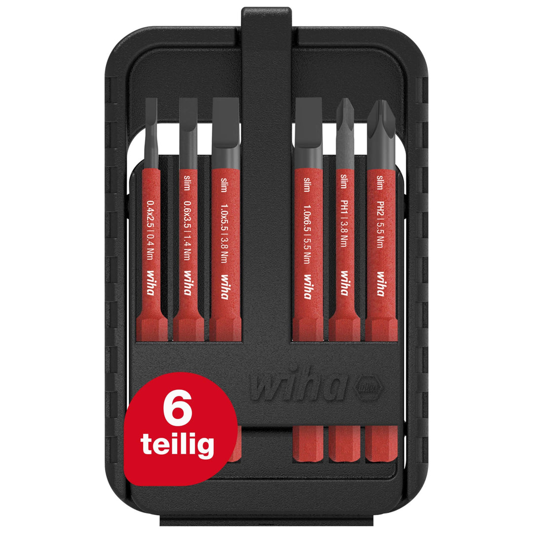 Wiha Bit Set slimBit electric Schlitz, Phillips 6-tlg. inkl. I slimBit-Box I flexibel, kompakt, mobi