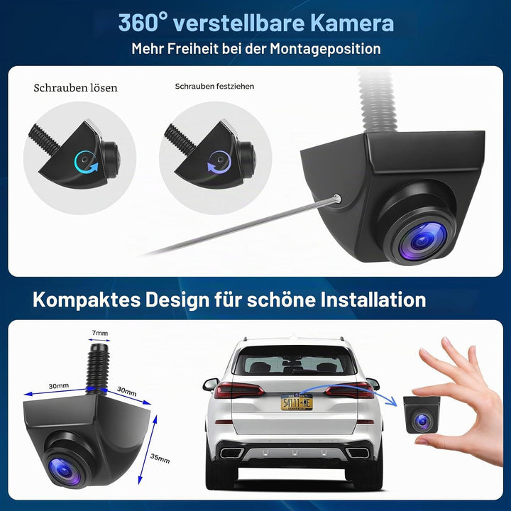 Kairiyard AHD 1080P Auto Rückfahrkamera 170º Weitwinkel Nachtsicht Auto 360° Drehbar Rückfahrkameras