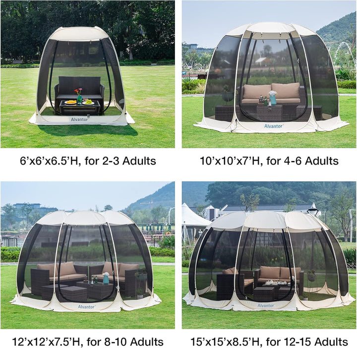 Alvantor Pavillon Screen House für 6, 10, 15 Personen, Pop-Up-Iglu-Zelt mit Moskitonetz an den Seite