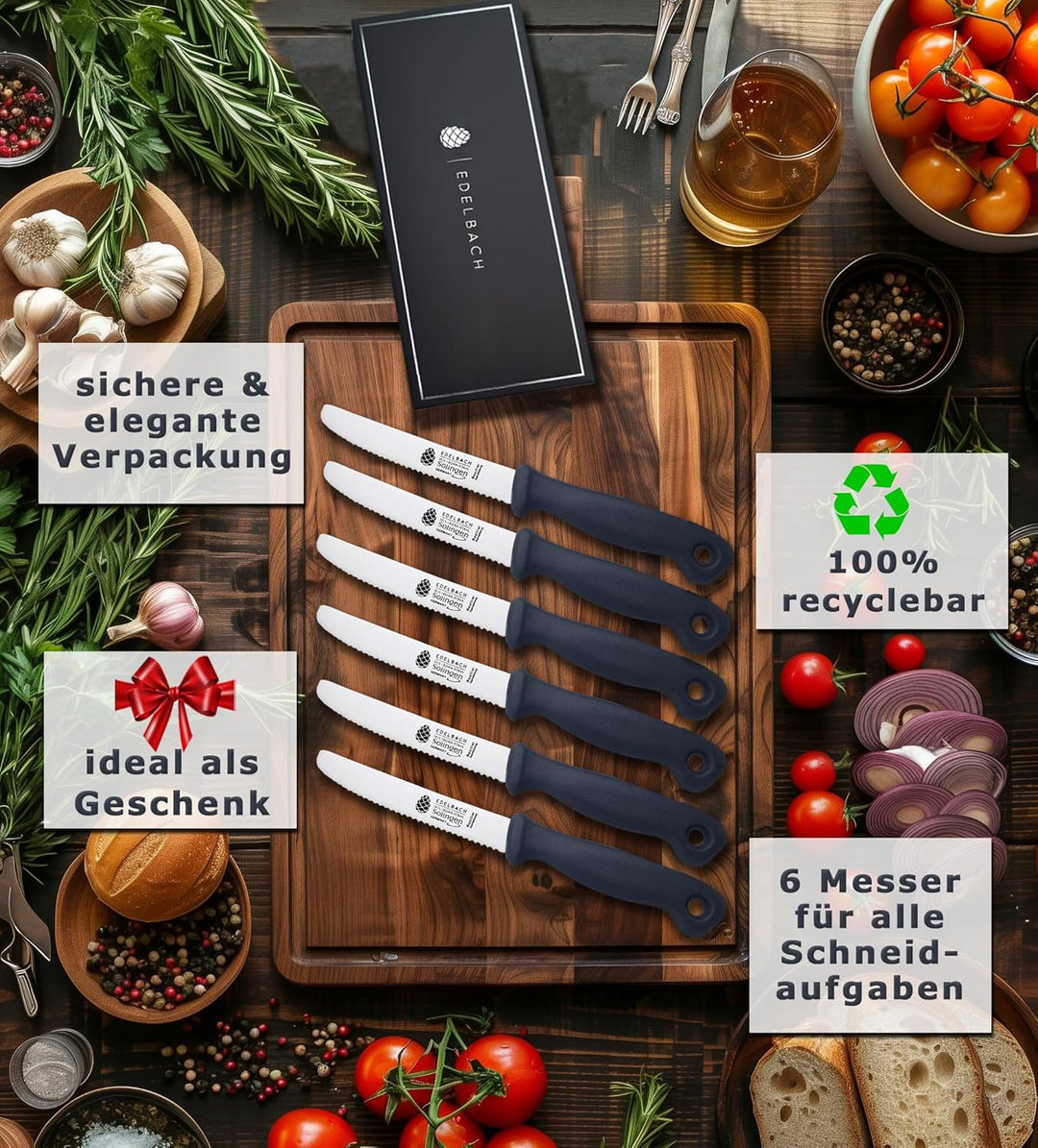 Edelbach Solingen Küchenmesser Set | 'Perfect' Frühstücksmesser m. Wellenschliff | Ultrascharf Messe