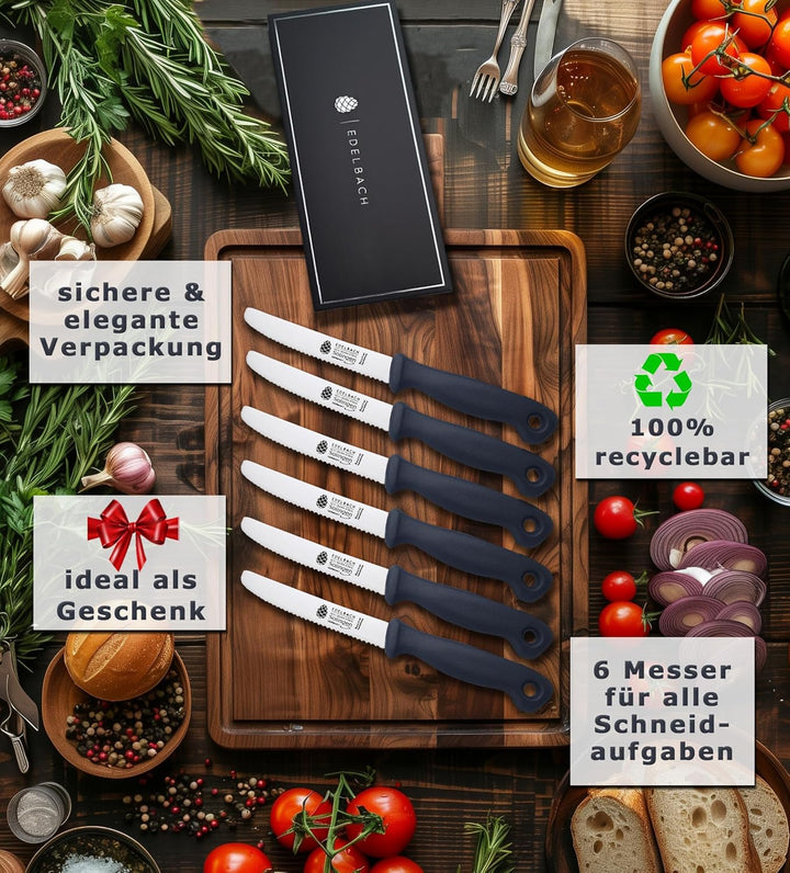 Edelbach Solingen Küchenmesser Set | 'Perfect' Frühstücksmesser m. Wellenschliff | Ultrascharf Messe