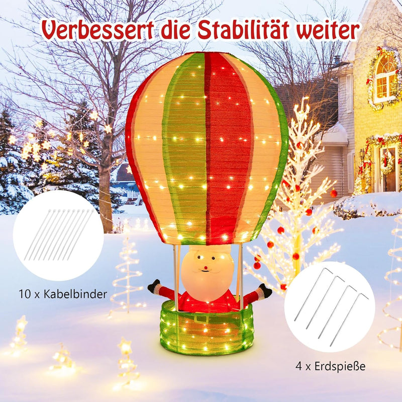 COSTWAY LED Heissluftballon Weihnachtsdeko, 135 cm beleuchteter Weihnachtsballon mit Weihnachtsmann