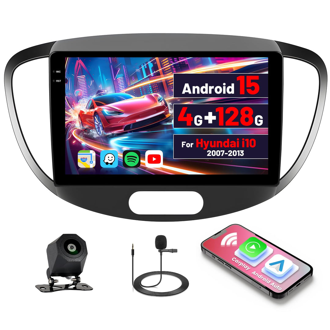 [4G+128G] Inefala Android 15 Autoradio für Hyundai i10 2007-2013 mit Wireless Carplay Android Auto,