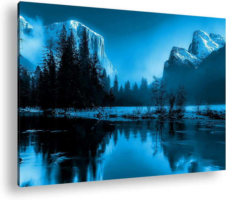 deyoli bezaubernde Eislandschaft an einem Fluss Format 80x60 Effekt: Monocrome Blau als Leinwandbild