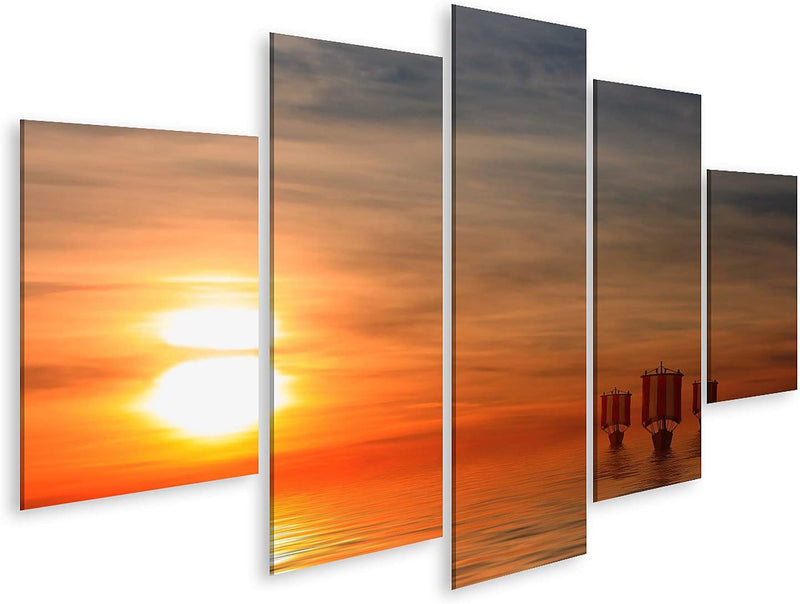 islandburner Bild auf Leinwand Wikingerschiffe 20A Bilder Wandbilder Poster Leinwand 170x80cm - 5 Te