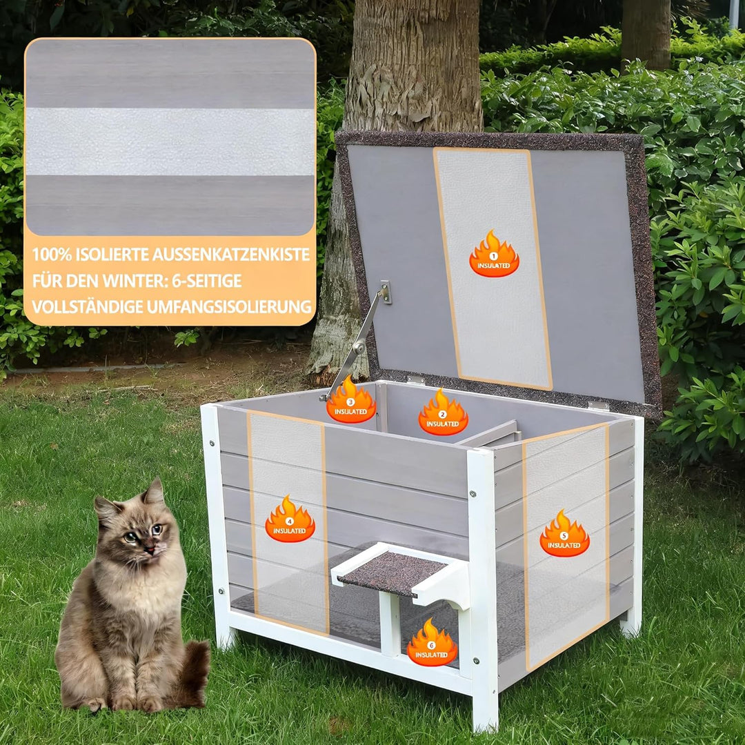 Outdoor Katzenhaus, 100% isoliert Outdoor-Katzenhäuser mit Matte für Winter für verwilderte Katzen w