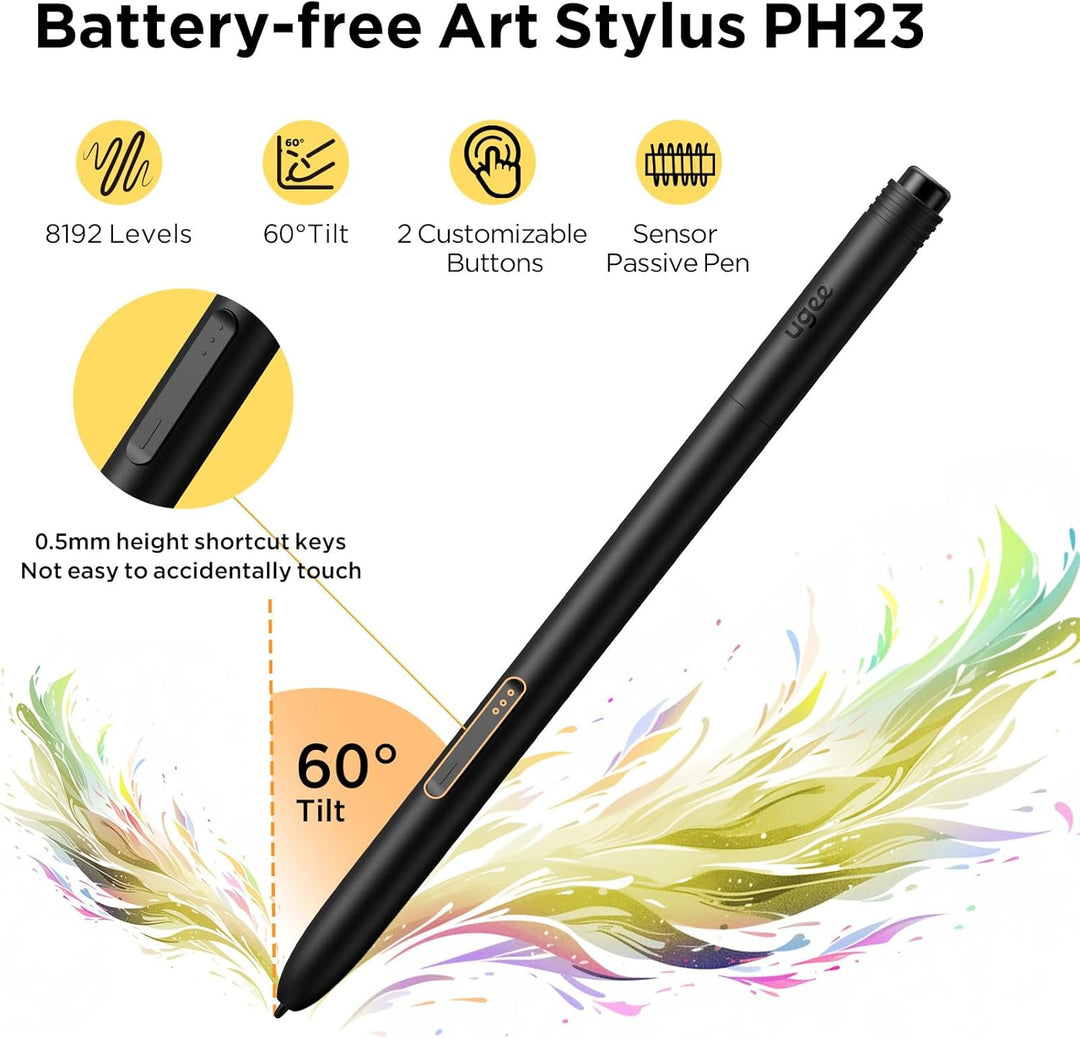 ugee M808 10x6,25 Zoll grosses Grafiktablett für PC,Zeichentablett mit 8 Shortcut-Tasten, batterielo