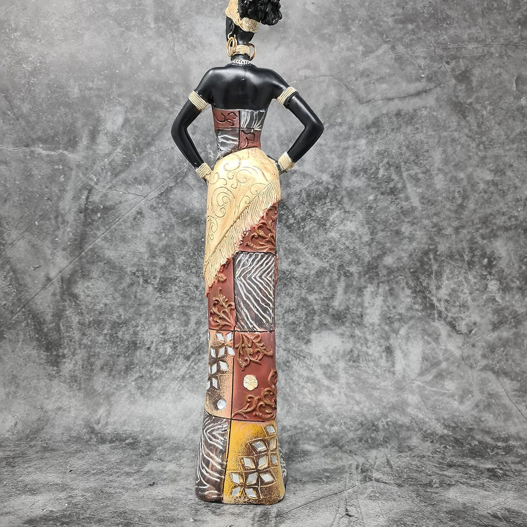 Lifestyle & More Moderne Skulptur Dekofigur Frau Afrikanerin aus Kunststein Mehrfarbig stehend mit b