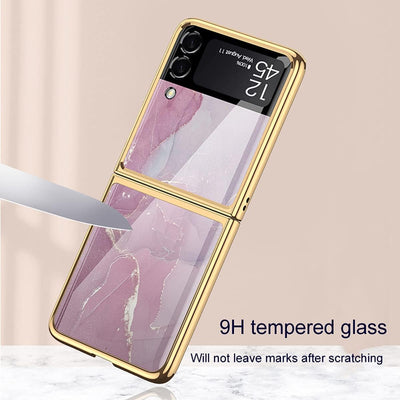 COQUE Galaxy Z Flip 4 5G Hülle,ultradünnes 9H Glas glänzend lackierte Handyhülle,Faltbare Handyhülle