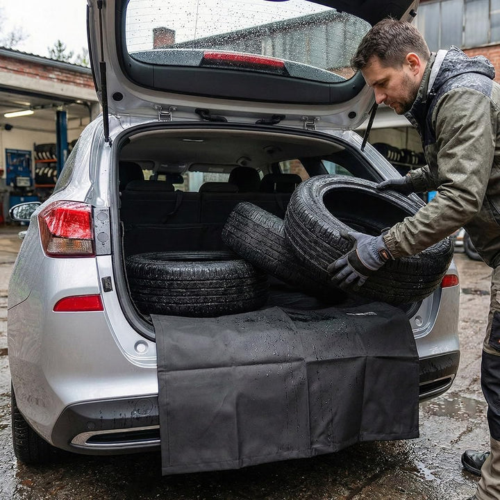 NEO TOOLS Kofferraumschutz für umfassende Autoinnenraumpflege, Schutzmatte 161x132 cm mit Stossfänge