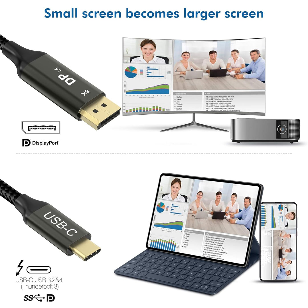 Ablink USB C auf DisplayPort 1.4 Kabel 2m [8K@60Hz, 4K@144Hz, 2K@240Hz] Thunderbolt 4/3 Kompatibel,