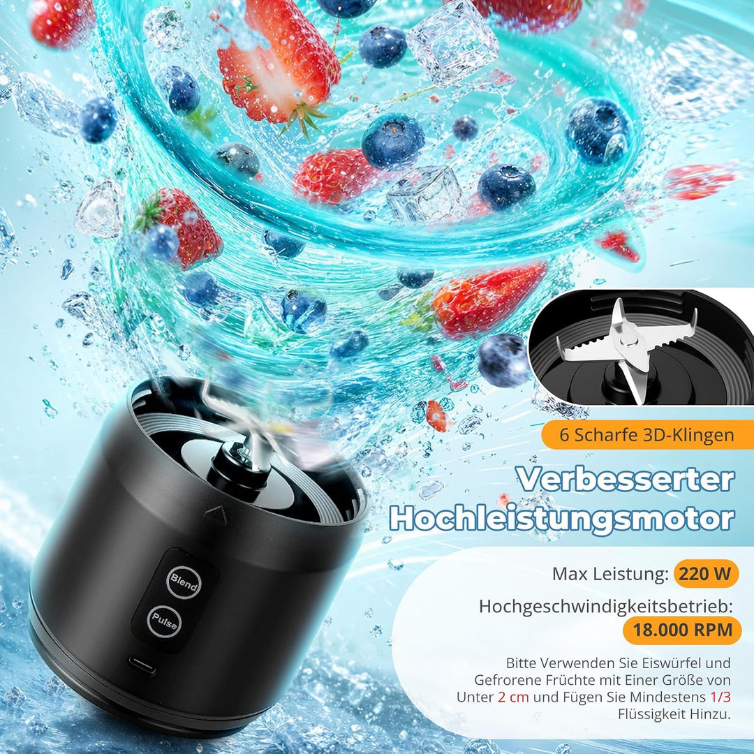 Tragbarer Mixer, 600ML Becher, Tragbarer Mixer/Blender/Smoothie Maker mit 6-Klingen Edelstahl, Ausla