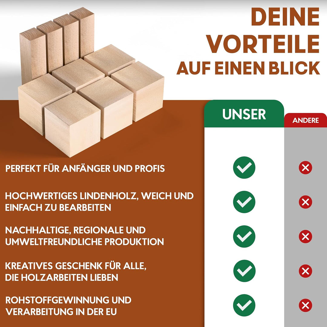 Eli® Schnitzholz Linde - mittleres Set Holzblock - welches Lindenholz zum Schnitzen oder drechseln -