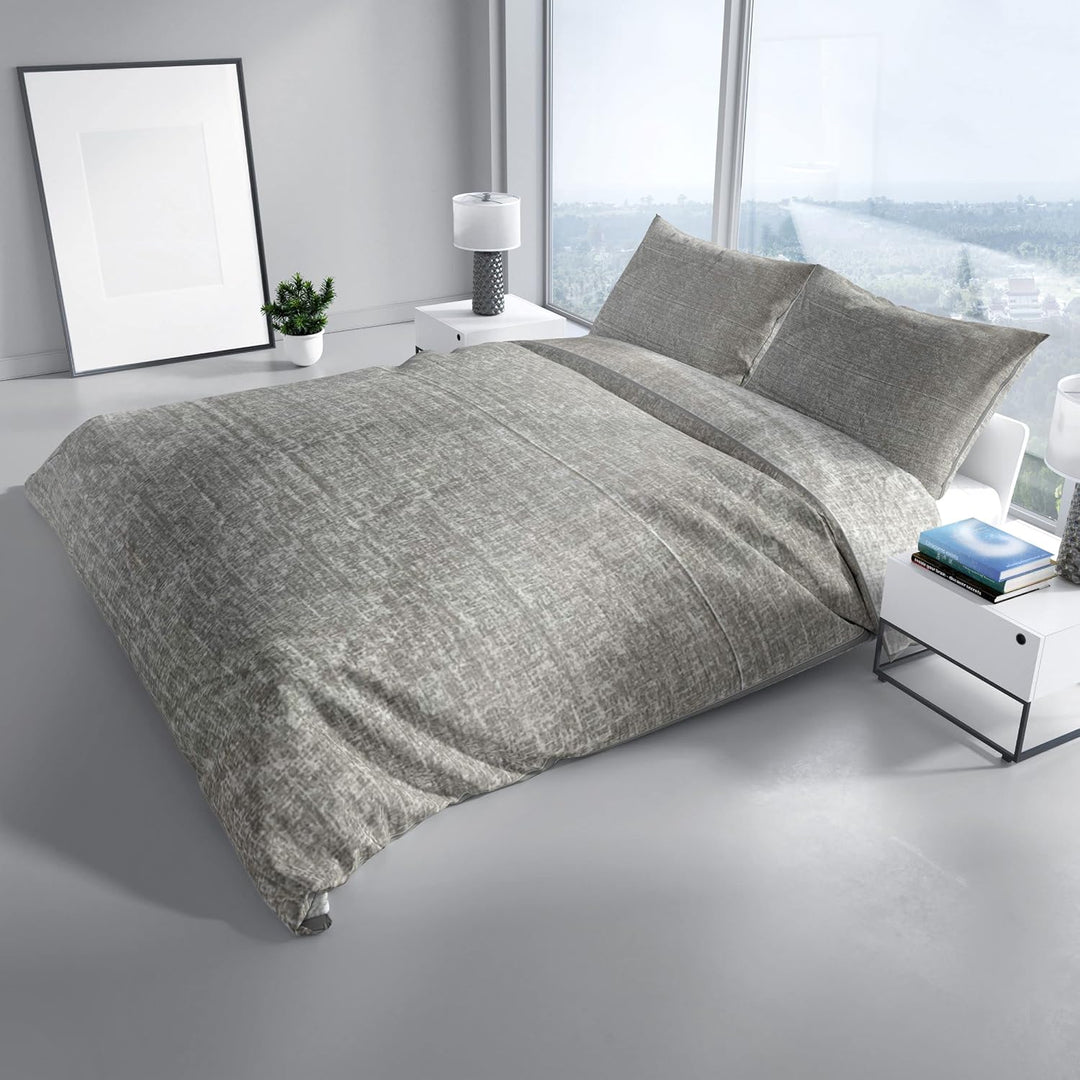Leonado Vicenti 4tlg. Bettwäsche Microfaser Set 135x200 Silber Grau Meliertes Einfarbig Bettbezug Ki