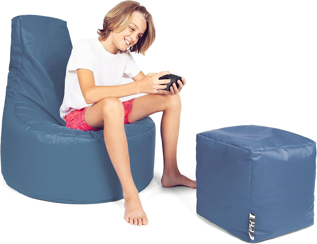 PATCH HOME Gamer Kissen Lounge Kissen Sitzsack Sessel Sitzkissen Bean Bag + Würfel/Hocker mit Reissv
