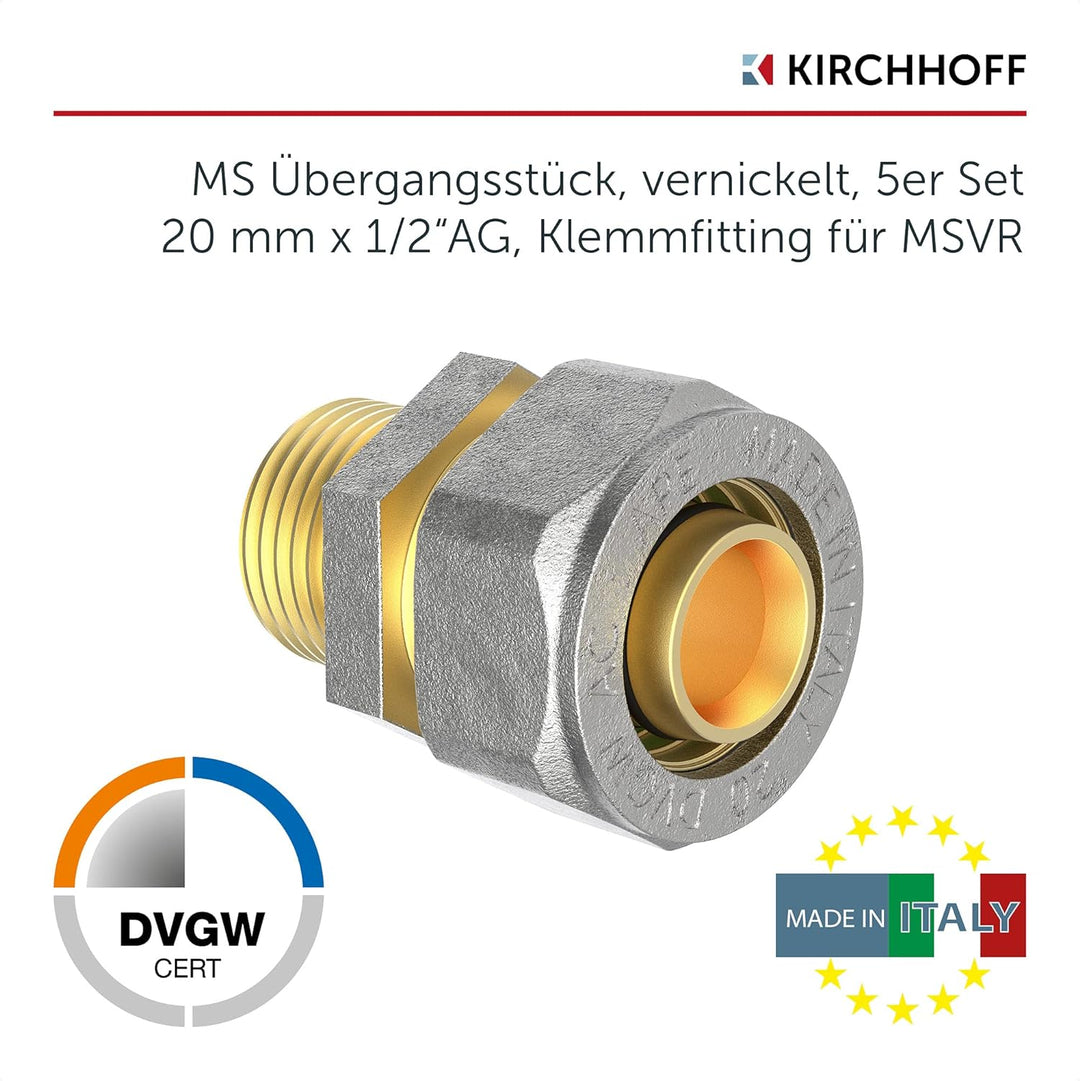 KIRCHHOFF | MSVR Rohr | 5er Set | Klemmringverschraubung 20 mm x 1/2" | Aluverbundrohr | für Heizung