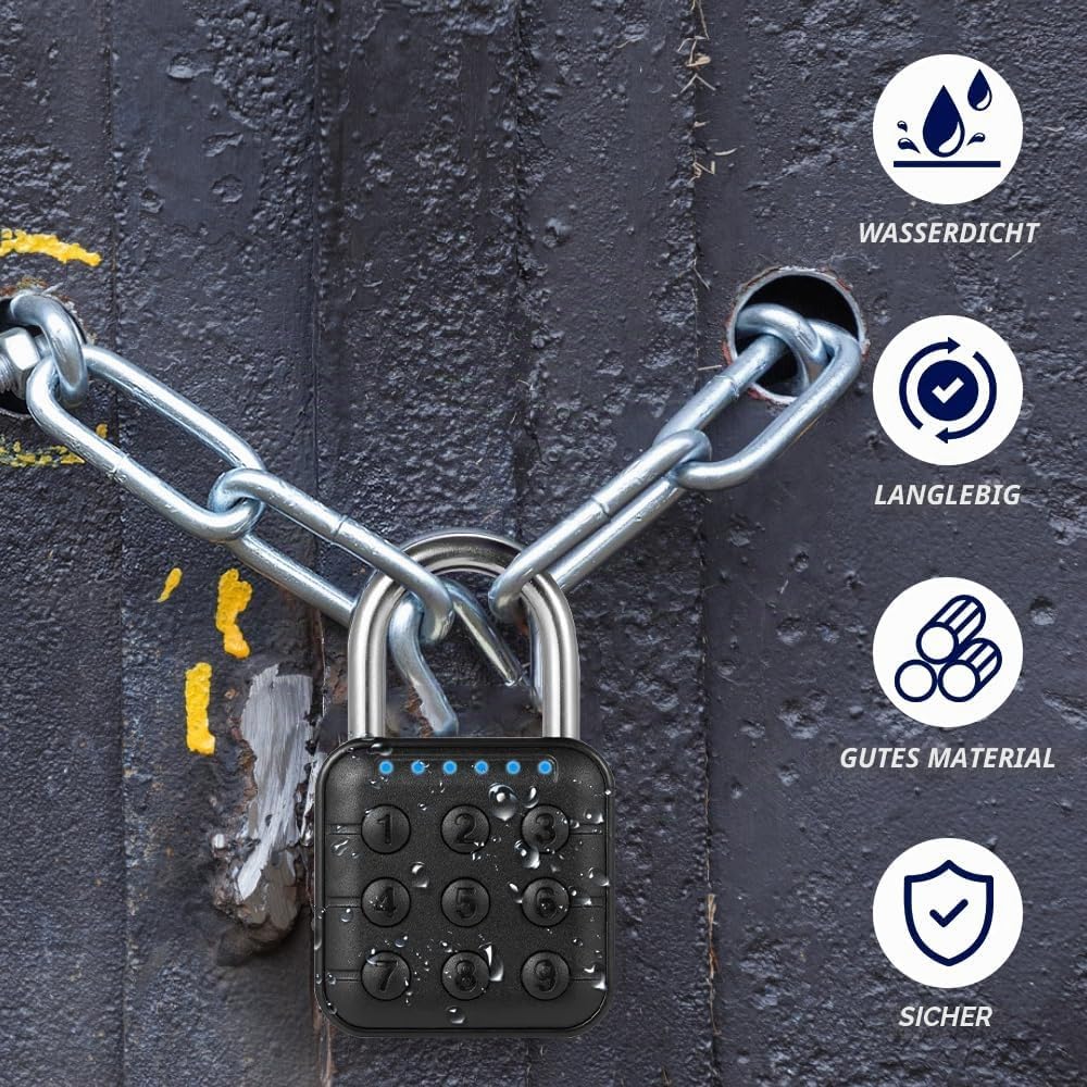 mizikuu Elektronisches Zahlenschloss, 6 Stellig Smart Lock Wetterfestes Schliessfachschloss Vorhänge