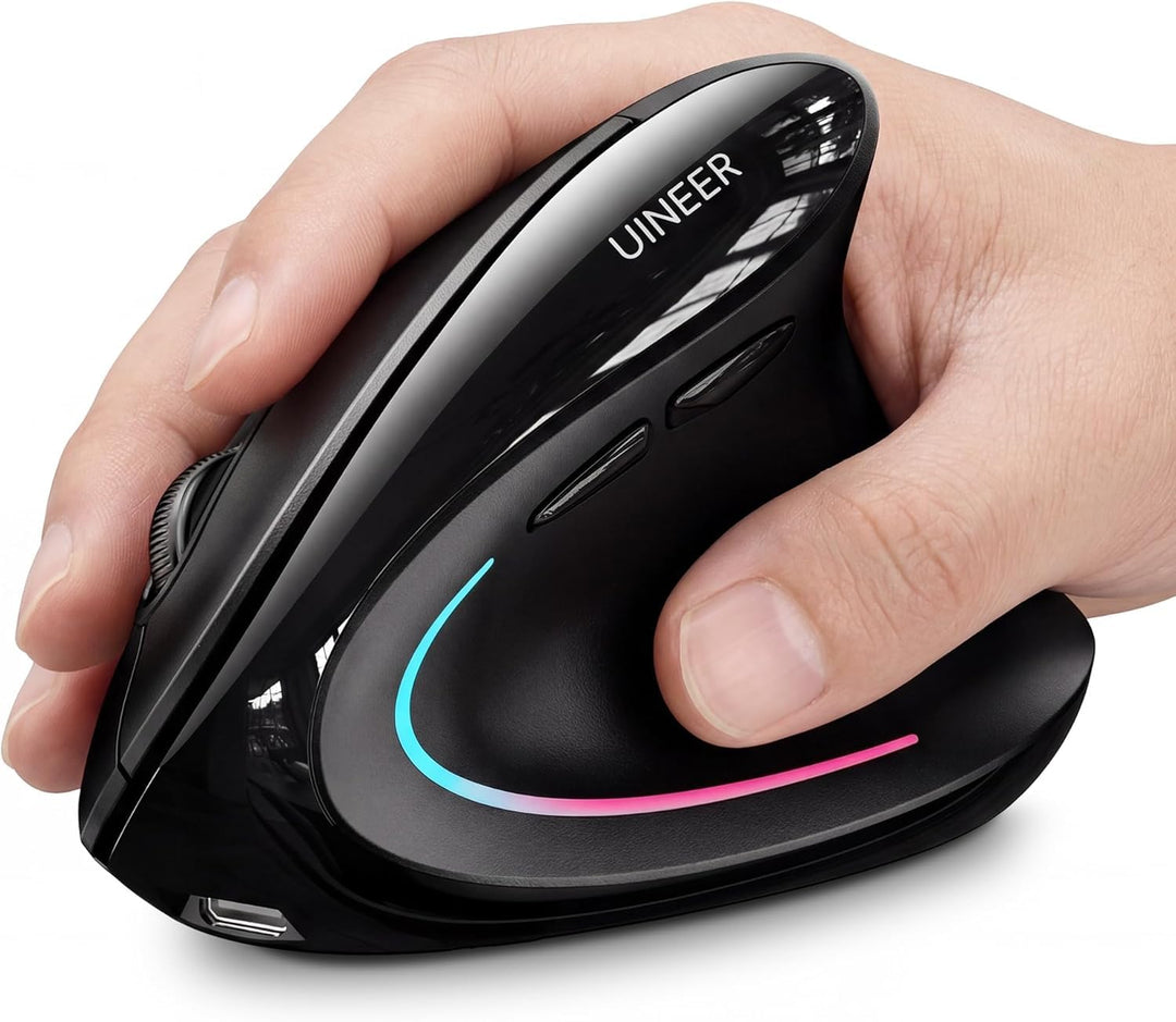 Uineer Ergonomische, kabellose vertikale Maus, dreifarbige Atemlichter, BT5.0/4.0/2.4G Bluetooth, wi