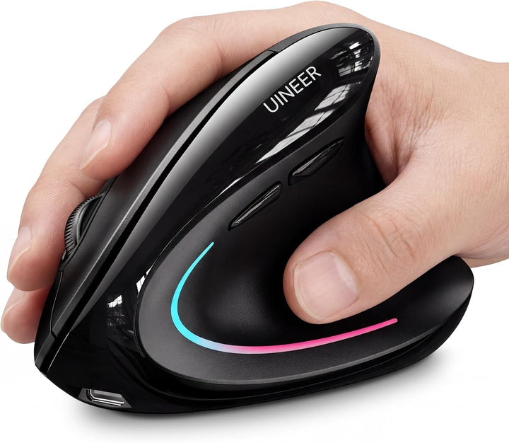 Uineer Ergonomische, kabellose vertikale Maus, dreifarbige Atemlichter, BT5.0/4.0/2.4G Bluetooth, wi