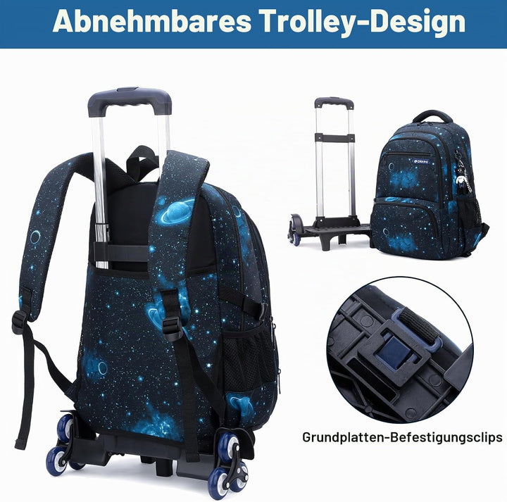 Amythe Schulrucksack Trolley für Jungen Teenager Rucksack mit Rollen 3-teilig mit Lunchtasche Federm