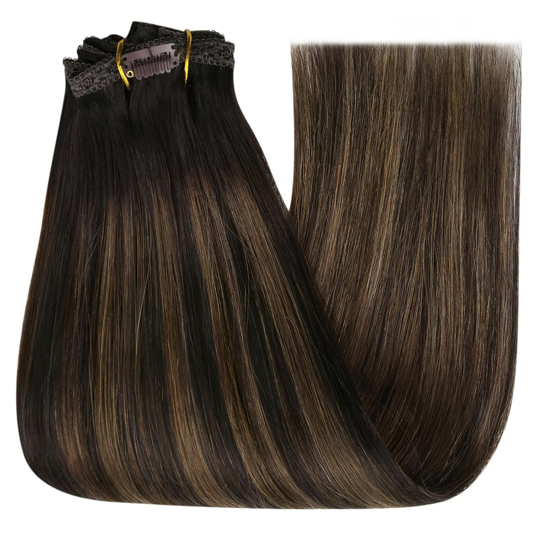 YoungSee Clip in Extensions Echthaar Ombre Clip in Extensions Ombre Braun mit Mittelbraun Remy Echth