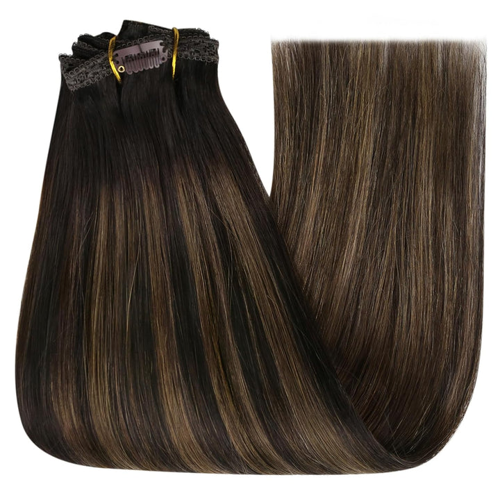 YoungSee Clip in Extensions Echthaar Ombre Clip in Extensions Ombre Braun mit Mittelbraun Remy Echth