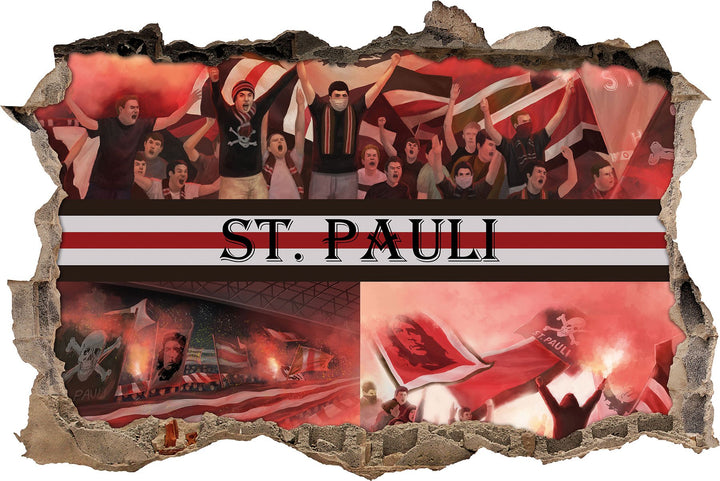 Ultras St. Pauli Collage, 3D Wandsticker Format: 92x62cm, Wanddekoration, 92x62